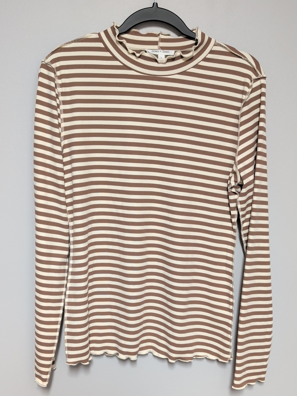 Ribbed Striped Long-Sleeve Top - Cream & Brown